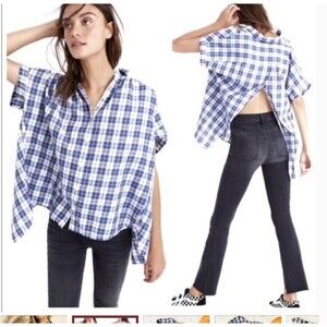 New Madewell central open-back‎ shirt in linus plaid item g7371 size: xs
